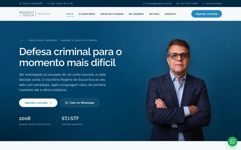 Tela inicial do site Rogério de Souza Advocacia