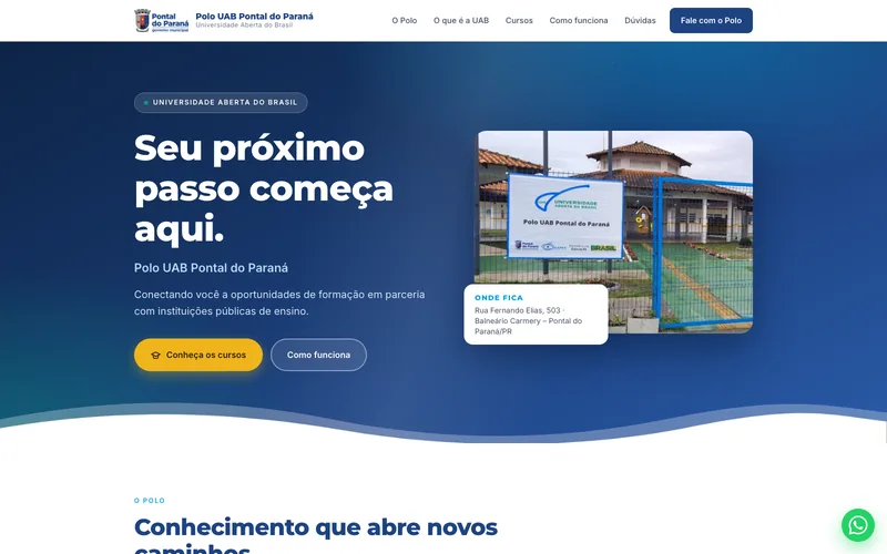 Tela inicial do site Polo UAB Pontal do Paraná